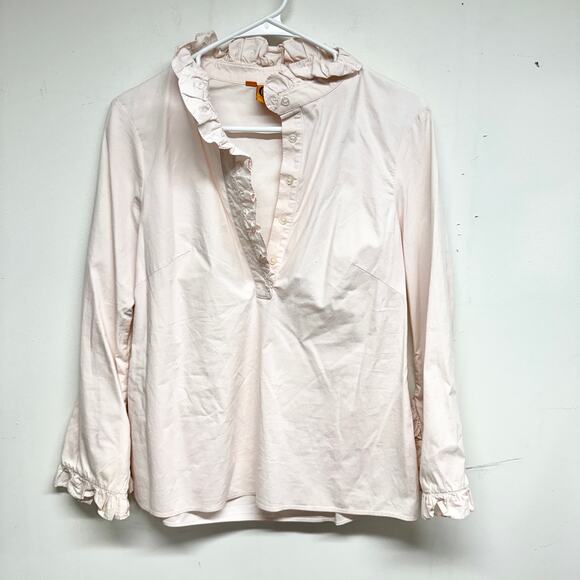 Tory Burch Tops - Tory Burch Women Light Pink Ruffled Neckline Long Sleeve V Neck Blouse Size 4